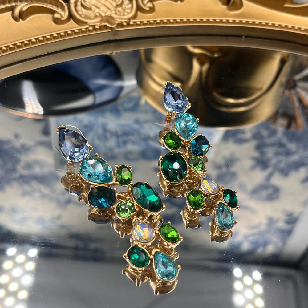 🆕 OSCAR DE LA RENTA 🧿 NWOT Scramble Crystal-Embellished Earrings - Blue Green - Picture 15 of 15